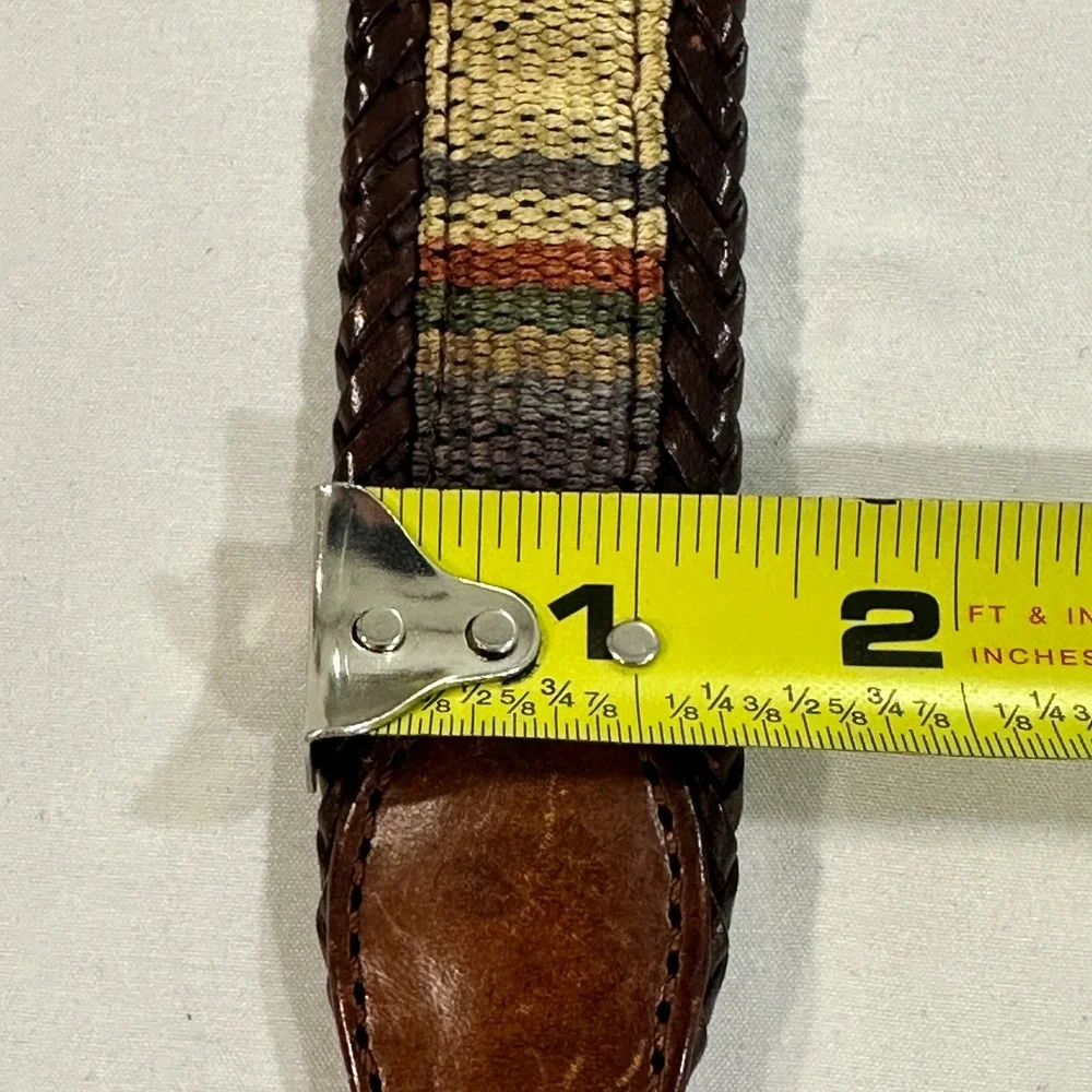 Vintage Western Woven Leather Belt Mens 36 Brown Braided Southwestern Buckle